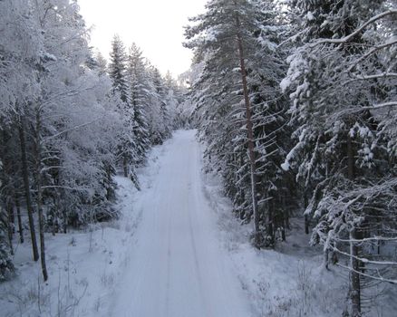 Snowig road in Akershus, Norway