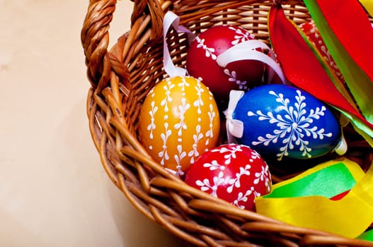 Color Painted Easter Eggs in the Basket