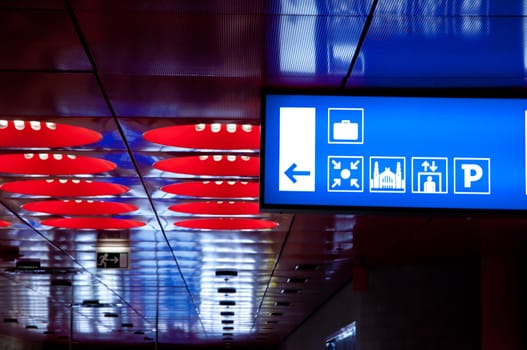 Signs on the Ceiling of Modern Railway Station
