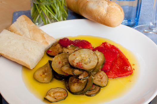 Grilled Vegetables - Red Pepper, Zucchini and Baguette
