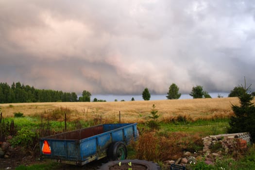 stormy clouds over field, summer on mazurkas