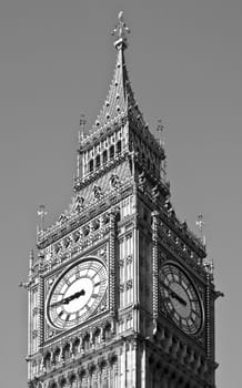 Big Ben, Houses of Parliament, Westminster Palace, London gothic architecture - rectilinear frontal view