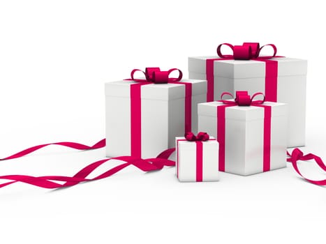 3d gift box white with pink ribbon