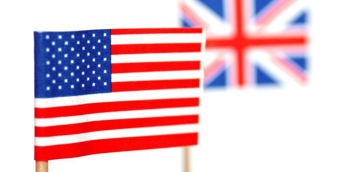 The national flag of the United Kingdom (UK) and United States of America (USA)