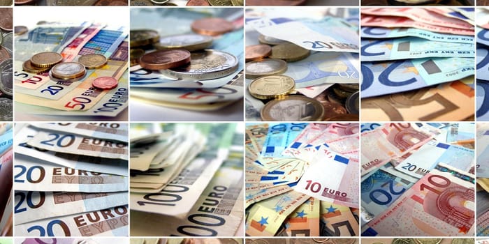 Euro money collage with notes and coins