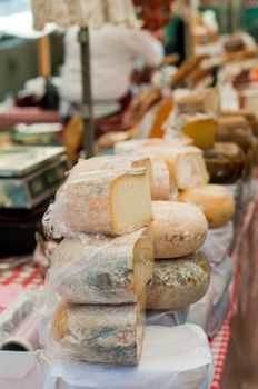 Shot of cheese with mold on the market
