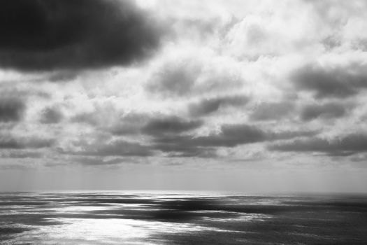 heavy thunderstorm with dark clouds over the ocean