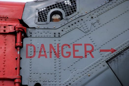 Danger sign on a helicopter, warning of rotor blade