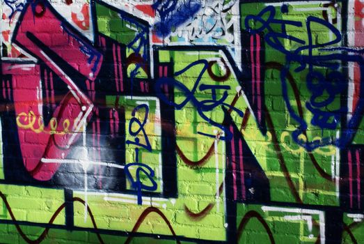 Close up of a graffiti wall.             