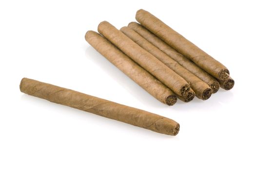 Bunch of cigars on a white background.