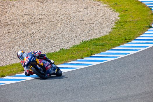 JEREZ DE LA FRONTERA, SPAIN - MAR 5: Jonas Folger pilot of motorcycling of 125cc on the official training of the  world championship of MotoGP on Mar 5, 2011, in racetrack of velocity of Jerez de la Frontera