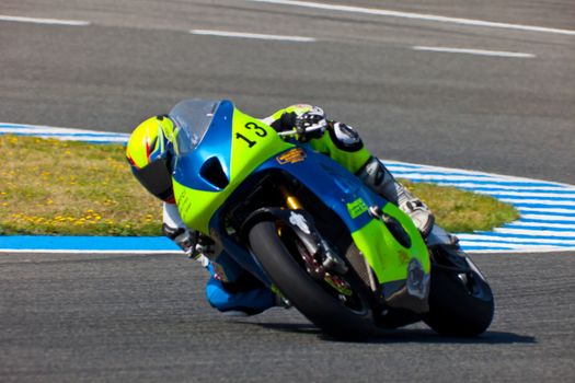 JEREZ DE LA FRONTERA, SPAIN - APR 17: Moto2 motorcyclist Renaud Binoche takes a curve in the CEV Championship race on April 17, 2011 in Jerez de la Frontera, Spain.