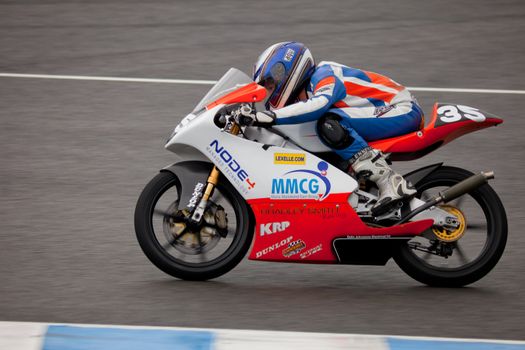 JEREZ DE LA FRONTERA, SPAIN - NOV 20: Taylor Mackenzie pilot of motorcycling of 125cc in the Spanish championship of velocity (CEV) on Nov 20, 2010, in racetrack of velocity of Jerez de la Frontera