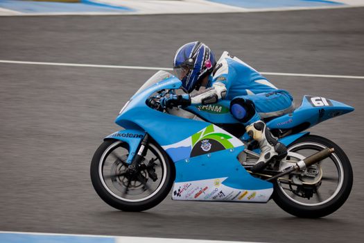JEREZ DE LA FRONTERA, SPAIN - NOV 20: Andre Pires pilot of motorcycling of 125cc in the Spanish championship of velocity (CEV) on Nov 20, 2010, in racetrack of velocity of Jerez de la Frontera
