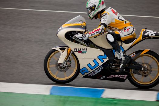 JEREZ DE LA FRONTERA, SPAIN - NOV 20: Hiroki Ono pilot of motorcycling of 125cc in the Spanish championship of velocity (CEV) on Nov 20, 2010, in racetrack of velocity of Jerez de la Frontera