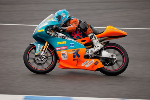 JEREZ DE LA FRONTERA, SPAIN - NOV 20: Jorge Navarro pilot of motorcycling of 125cc in the Spanish championship of velocity (CEV) on Nov 20, 2010, in racetrack of velocity of Jerez de la Frontera