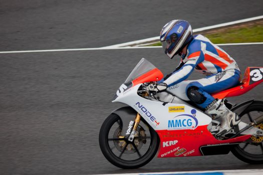 JEREZ DE LA FRONTERA, SPAIN - NOV 20: Taylor Mackenzie pilot of motorcycling of 125cc in the Spanish championship of velocity (CEV) on Nov 20, 2010, in racetrack of velocity of Jerez de la Frontera