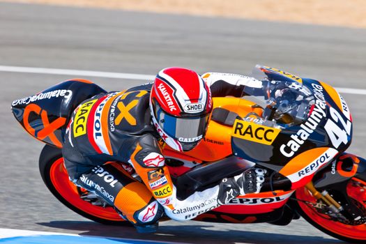 JEREZ DE LA FRONTERA, SPAIN - APR 17: 125cc motorcyclist Alex Rins takes a curve in the CEV Championship race on April 17, 2011 in Jerez de la Frontera, Spain.