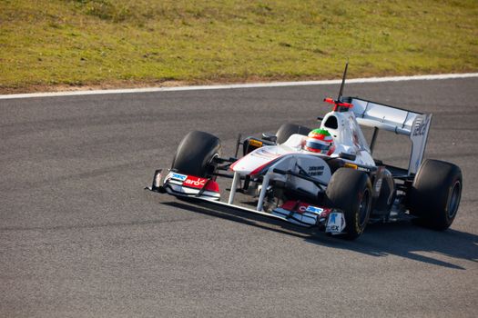 JEREZ DE LA FRONTERA, SPAIN - FEB 10: Sergio Pérez of Sauber F1 ON February 10 , 2011, on training session in Jerez de la Frontera , Spain