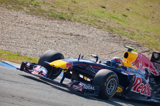 JEREZ DE LA FRONTERA, SPAIN - FEB 10: Mark Webber of Red
Bull Racing F1 ON February 10 , 2011, on training session in Jerez de la Frontera , Spain