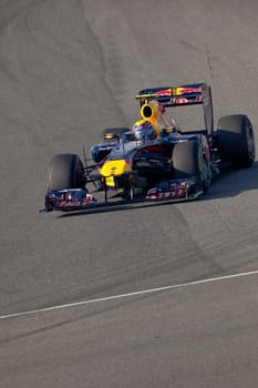 JEREZ DE LA FRONTERA, SPAIN - FEB 11: Mark Webber of Red
Bull Racing F1 ON February 11 , 2011, on training session in Jerez de la Frontera , Spain