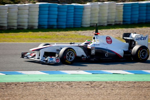 JEREZ DE LA FRONTERA, SPAIN - FEB 11: Sergio Perez of Sauber F1 ON February 11 , 2011, on training session in Jerez de la Frontera , Spain