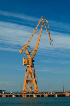 Cranes of the dockyards of Cadiz in a sunny day