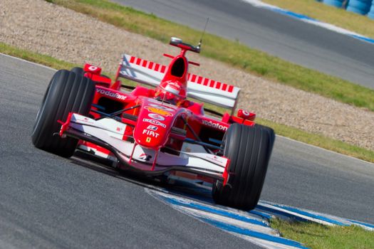 JEREZ DE LA FRONTERA, SPAIN - OCT 11: Michael Schumacher of Scuderia Ferrari F1 races on training session on October 11 , 2006 in Jerez de la Frontera , Spain