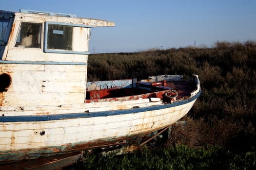 Wrecked boat on the beach