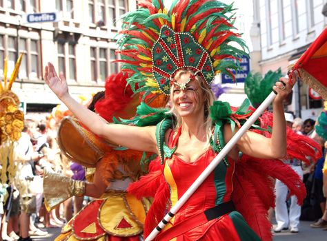 COPENHAGEN - JUNE 11: Participant in the 29th annual Copenhagen Carnival parade of fantastic costumes, samba dancing and Latin styles starts on June 10 - 12, 2011 in Copenhagen, Denmark.