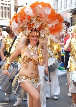 COPENHAGEN - JUNE 11: Participant in the 29th annual Copenhagen Carnival parade of fantastic costumes, samba dancing and Latin styles starts on June 10 - 12, 2011 in Copenhagen, Denmark.