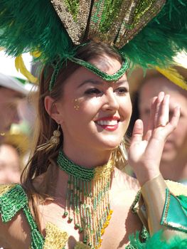 COPENHAGEN - JUNE 11: Participant in the 29th annual Copenhagen Carnival parade of fantastic costumes, samba dancing and Latin styles starts on June 10 - 12, 2011 in Copenhagen, Denmark.