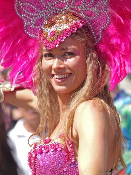 COPENHAGEN - JUNE 11: Participant in the 29th annual Copenhagen Carnival parade of fantastic costumes, samba dancing and Latin styles starts on June 10 - 12, 2011 in Copenhagen, Denmark.