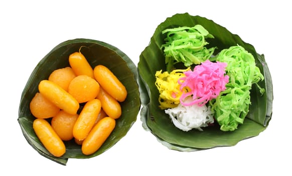 Bean-paste and coconut simmer with sugar in banana leaves isolated on white background