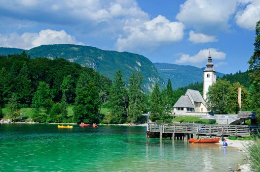 Beautiful view. Lake, mountain, reflection. Lake Bohinj. Slovenia