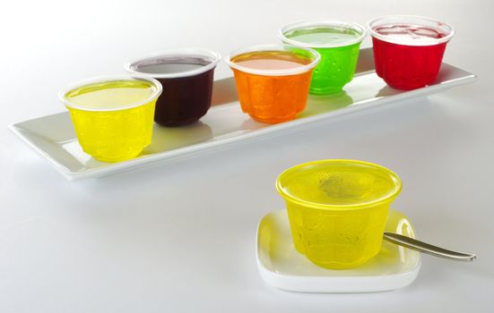 Different colored jelly in plastic forms (Selective Focus)