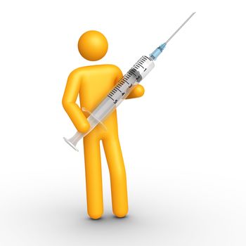 Stick figure holding syringe (isolated)