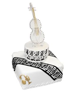 Iced Cake with Music and  Violin isolated with clipping path