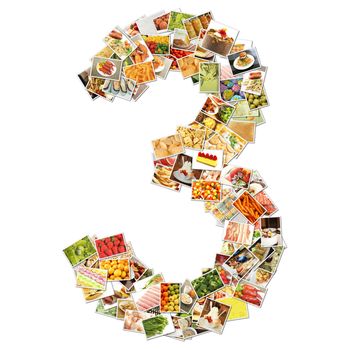 Number 3 Three with Food Collage Concept Art