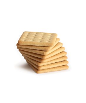Stack of crackers on white background. Isolated with clipping path