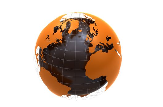 3d orange globe isolated on white background