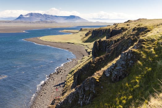 Beauty stony beach on hunafjordur - Iceland. Summer day.