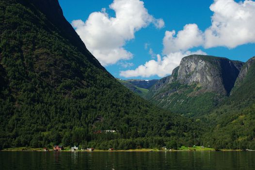 The landscape along the Naeroyfjord, which is the narrowest fjord in Norway and is part of UNESCO's World Heritage since 2005