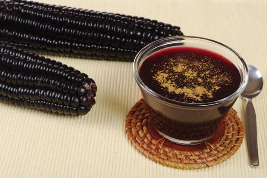 A jelly-like dessert out of Peruvian purple corn with cinnamon on top (Selective Focus)