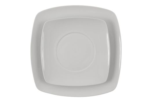 Square white plates isolated on white background.