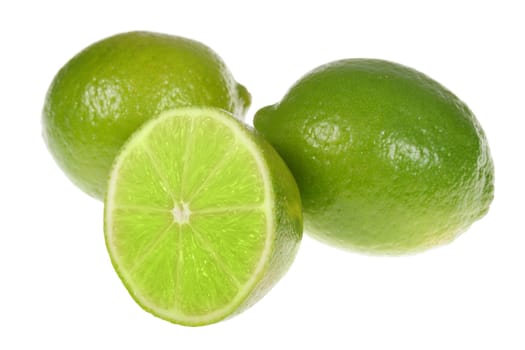 Green limes, photo on the white background