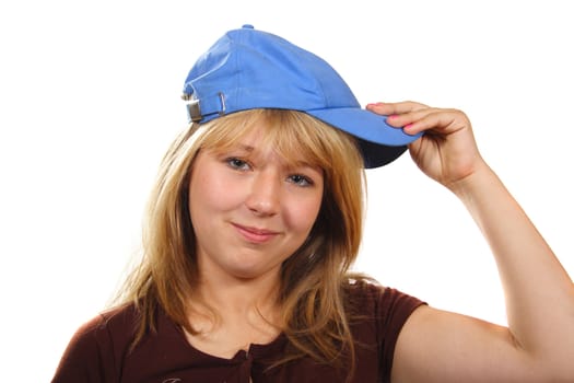 teenager in cap, photo on the white background