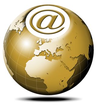 Pulsating icon with symbol e-mail and terrestrial globe