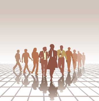 People in three line silhouette, color isolated