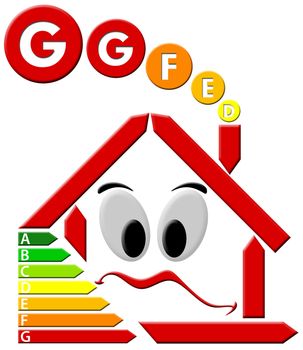 Red house stylized with sad face and chart consumes voters